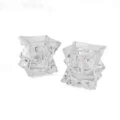 Set of 2 Clear Glass Octagon Star Taper Votive Candle Holders