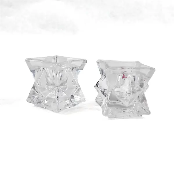 Set of 2 Clear Glass Octagon Star Taper Votive Candle Holders