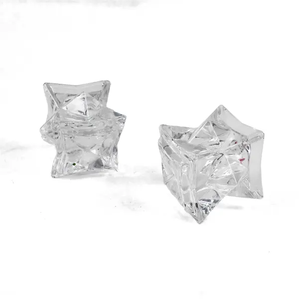 Set of 2 Clear Glass Octagon Star Taper Votive Candle Holders