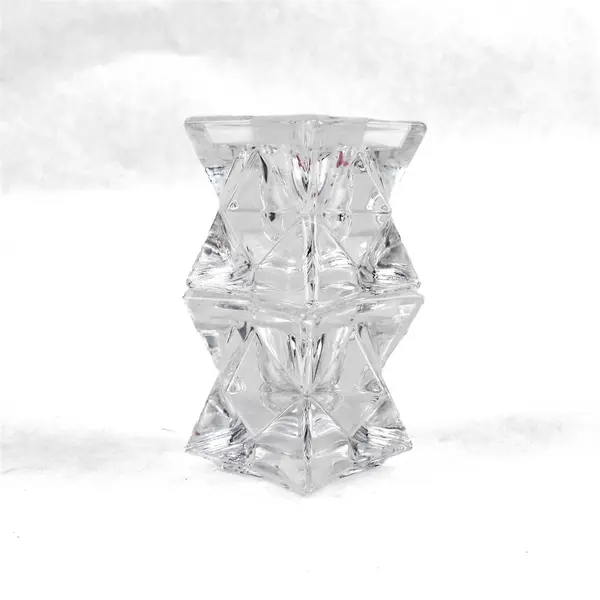 Set of 2 Clear Glass Octagon Star Taper Votive Candle Holders