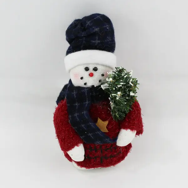 VTG 1998 Crazy Mountain Fabric Snowman with Red Sweater Figure 7.5"