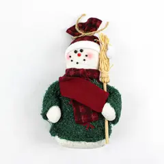 VTG 1998 Crazy Mountain Fabric Snowman with Green Sweater Figure 7.5"
