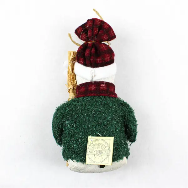 VTG 1998 Crazy Mountain Fabric Snowman with Green Sweater Figure 7.5"