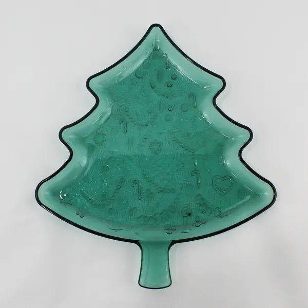 Vintage Indiana Glass Green Christmas Tree Serving Platter