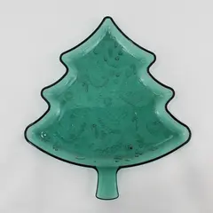 Vintage Indiana Glass Green Christmas Tree Serving Platter