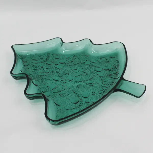 Vintage Indiana Glass Green Christmas Tree Serving Platter