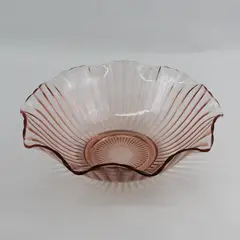 Vtg Anchor Hocking AHC37 Pink Crimped Rim Ribbed 11.5 Inch Serving Bowl