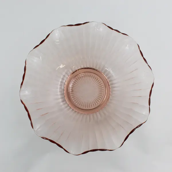 Vtg Anchor Hocking AHC37 Pink Crimped Rim Ribbed 11.5 Inch Serving Bowl