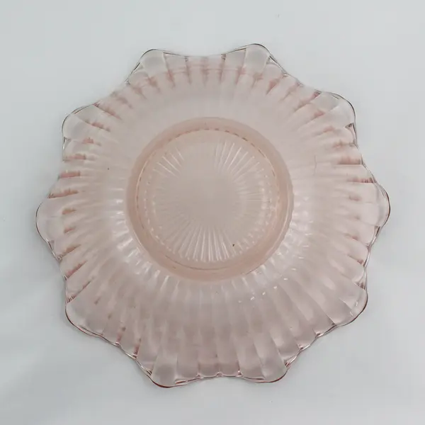 Vtg Anchor Hocking AHC37 Pink Crimped Rim Ribbed 11.5 Inch Serving Bowl