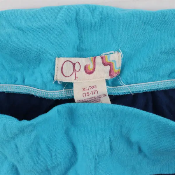 Lot of 2 OP Junior Girls XL Shorts Side Pockets Elastic Waist- Blue and Pink 