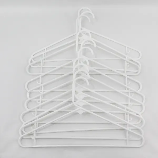 Lot of 10 White Plastic Clothes Hangers with Strap Hooks