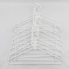 Lot of 10 White Plastic Clothes Hangers with Strap Hooks