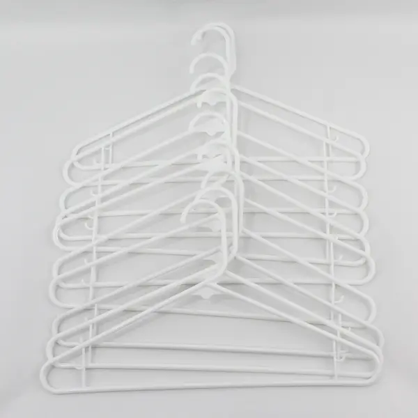 Lot of 10 White Plastic Clothes Hangers with Strap Hooks