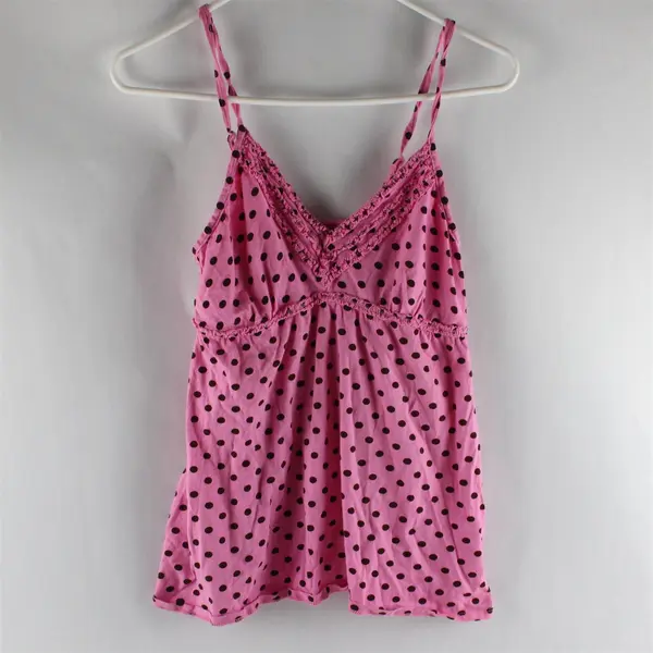 Twinklzzz Pink With Brown Polka Dots Babydoll Tank Top Women's Size Large