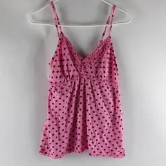 Twinklzzz Pink With Brown Polka Dots Babydoll Tank Top Women's Size Large