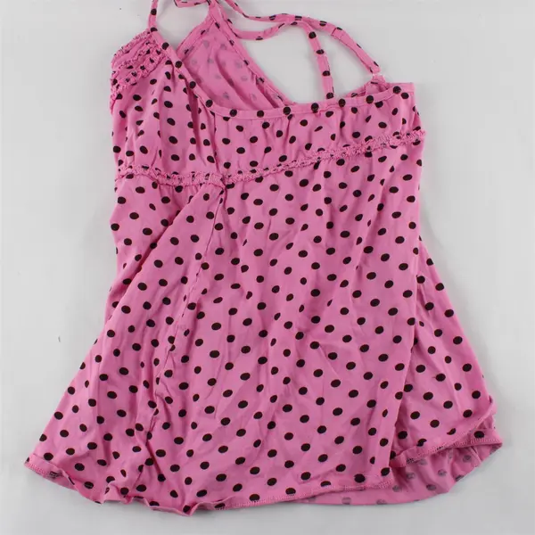 Twinklzzz Pink With Brown Polka Dots Babydoll Tank Top Women's Size Large