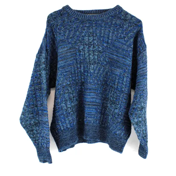Vintage Method Blue Marled Knit Crew Neck Wool Blend Sweater Women's Large