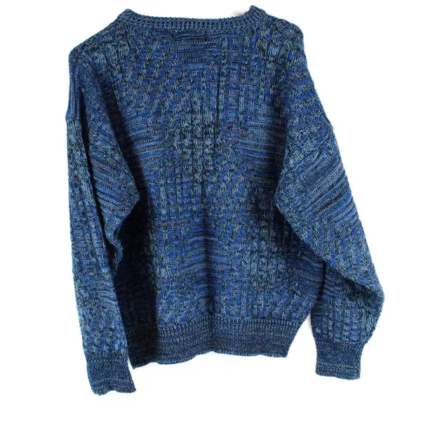 Vintage Method Blue Marled Knit Crew Neck Wool Blend Sweater Women's Large