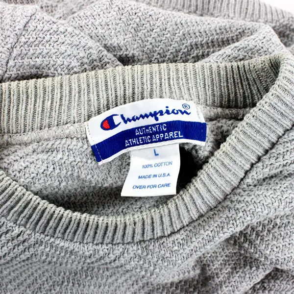 Champion Light Gray Crew Neck Cotton Sweater Men's Large FLAWED