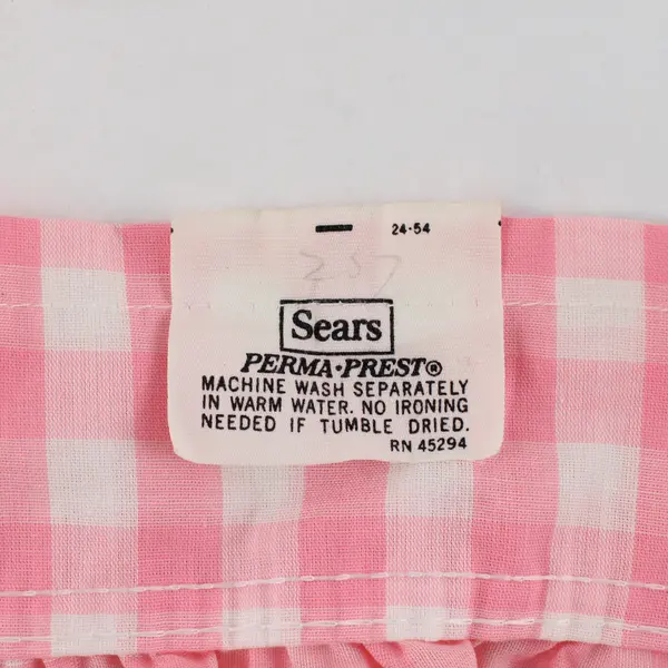 Set of 2 Vintage Sears Pink Gingham Ruffled Window Valances Perma-Prest