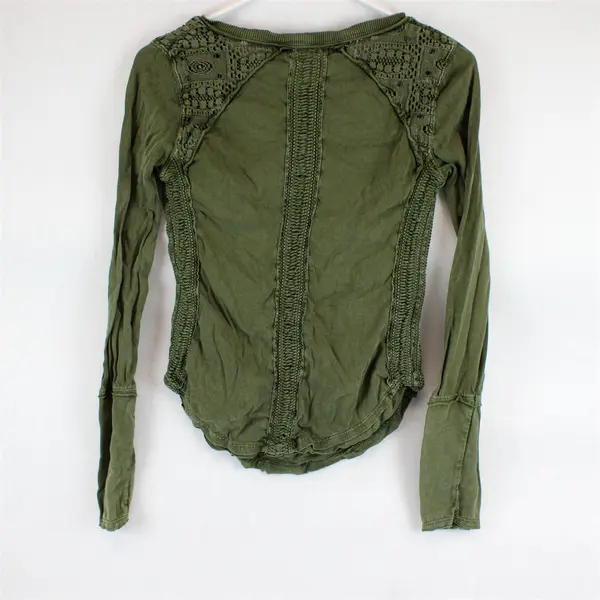 Free People Green Open-Work Detail Long-Sleeved Top Women's XS