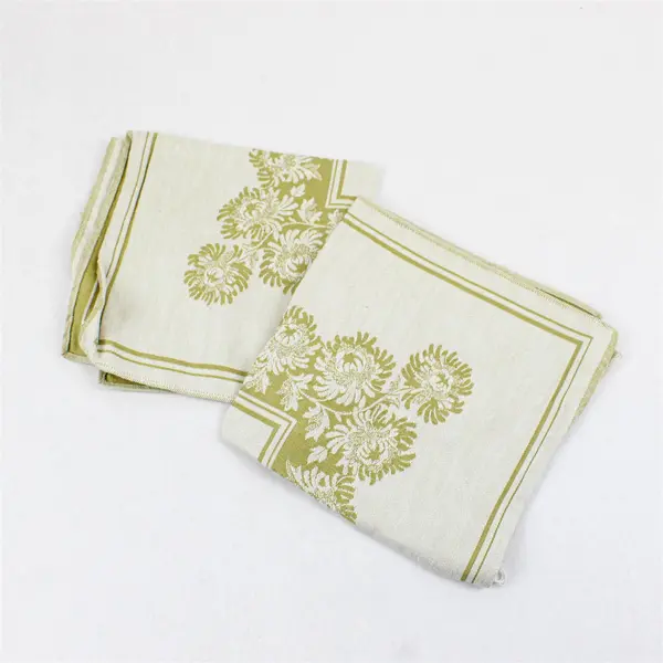 Set of 2 Vintage Ivory Linen Damask Napkins Gold Chrysanthemum Floral