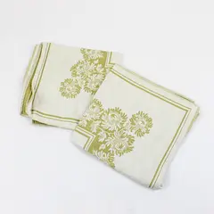 Set of 2 Vintage Ivory Linen Damask Napkins Gold Chrysanthemum Floral