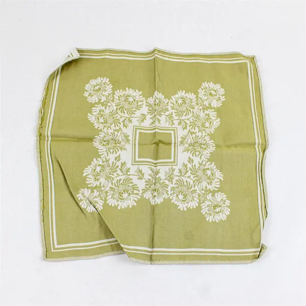 Set of 2 Vintage Ivory Linen Damask Napkins Gold Chrysanthemum Floral