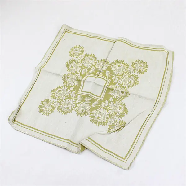 Set of 2 Vintage Ivory Linen Damask Napkins Gold Chrysanthemum Floral