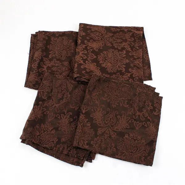 Set of 4 Brown Embossed Damask Jacquard Napkins