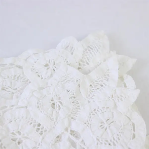White Linen Table Runner 46.5x14 Intricate Lace Scalloped Edges