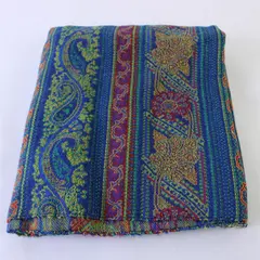 Unbranded Blue Gold Paisley Scarf Wrap Shawl 35x18 Frayed Edges