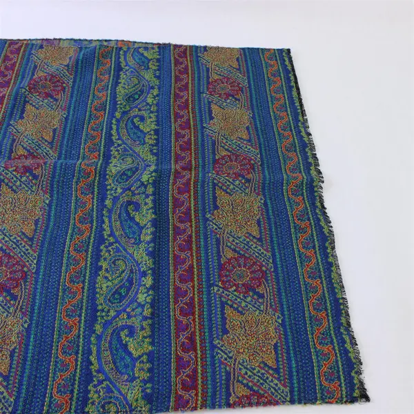 Unbranded Blue Gold Paisley Scarf Wrap Shawl 35x18 Frayed Edges