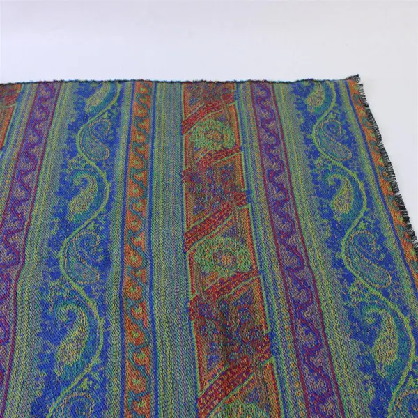 Unbranded Blue Gold Paisley Scarf Wrap Shawl 35x18 Frayed Edges