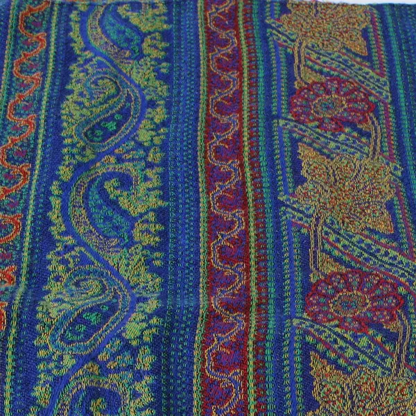 Unbranded Blue Gold Paisley Scarf Wrap Shawl 35x18 Frayed Edges