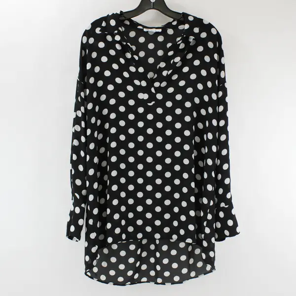DR2 Sheer White Polka Dot Black Long-Sleeved Blouse Women's Medium