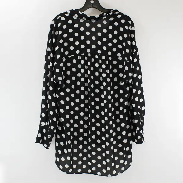DR2 Sheer White Polka Dot Black Long-Sleeved Blouse Women's Medium