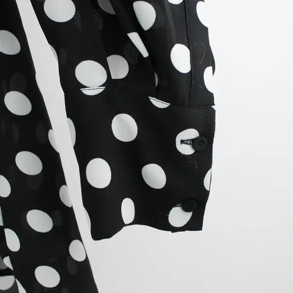 DR2 Sheer White Polka Dot Black Long-Sleeved Blouse Women's Medium