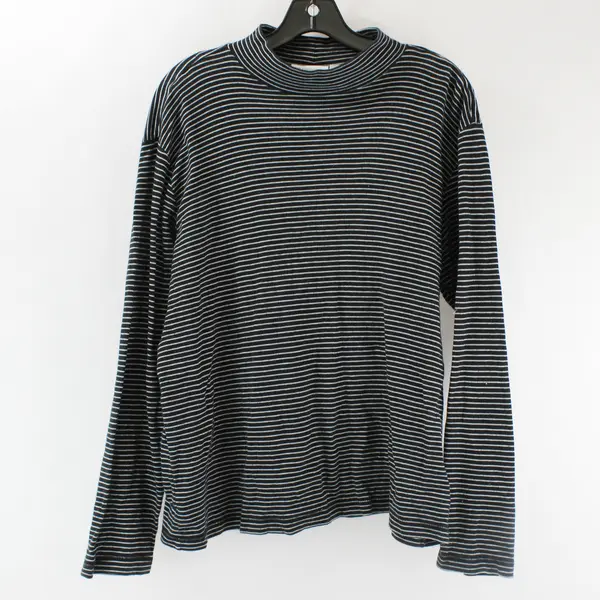 Liz Claiborne Black and White Striped Stand Collar Long-Sleeved Top Women's XL
