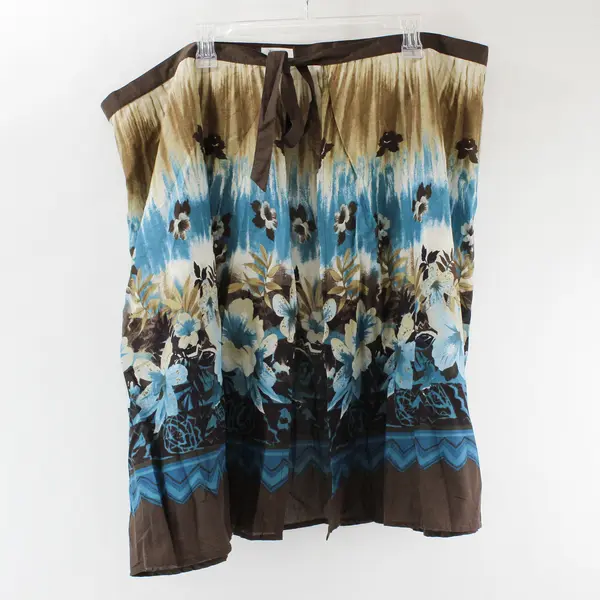 Liz & Co. Brown and Blue Tropical Floral Print Wrap Skirt Women's Medium