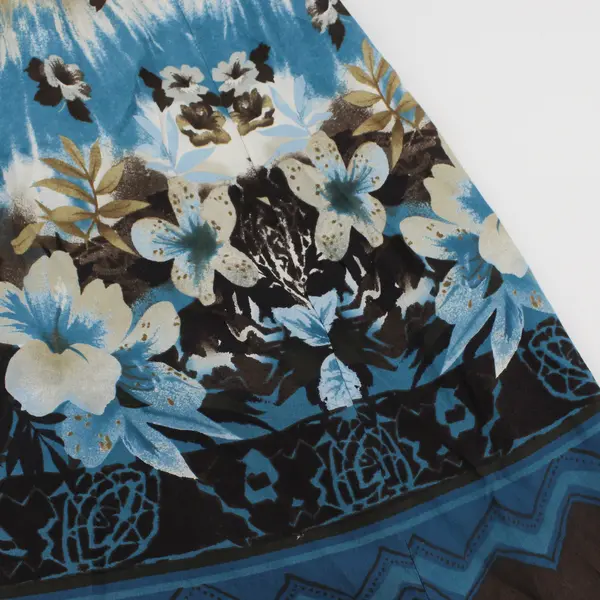 Liz & Co. Brown and Blue Tropical Floral Print Wrap Skirt Women's Medium