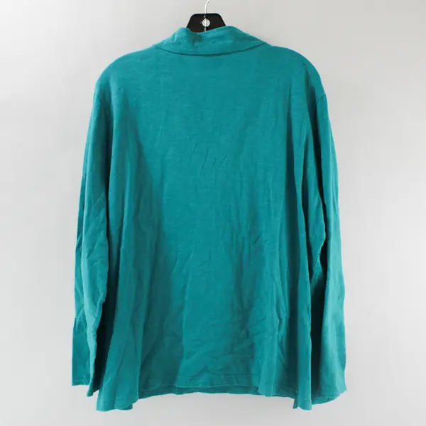 Decorated Originals Floral Embroidered Teal Green 1/4-Zip Top Women's 2X