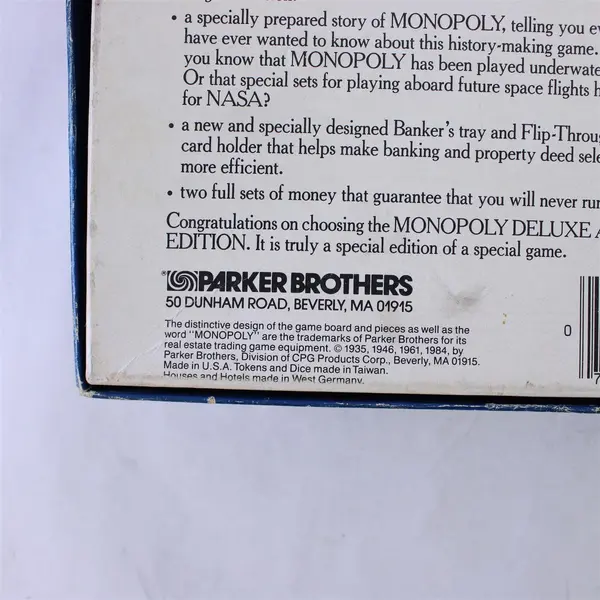 Vintage 1984 Monopoly Deluxe Anniversary Edition Parker Brothers 0007
