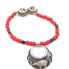 AJM Sterling Silver Tribal-Style Red Beaded Lapel Chain