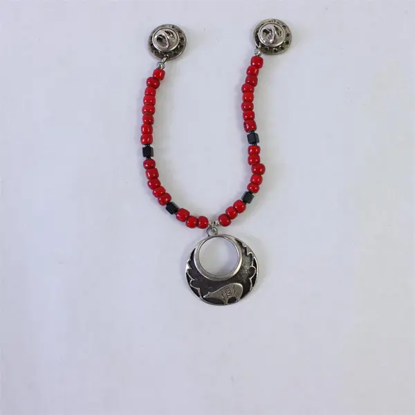AJM Sterling Silver Tribal-Style Red Beaded Lapel Chain