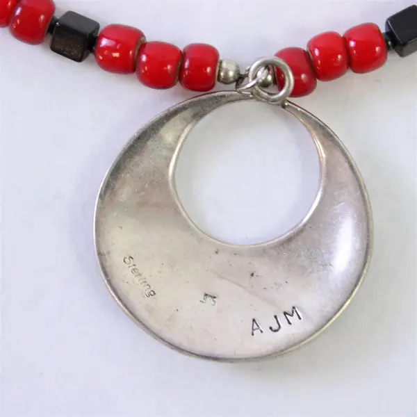 AJM Sterling Silver Tribal-Style Red Beaded Lapel Chain