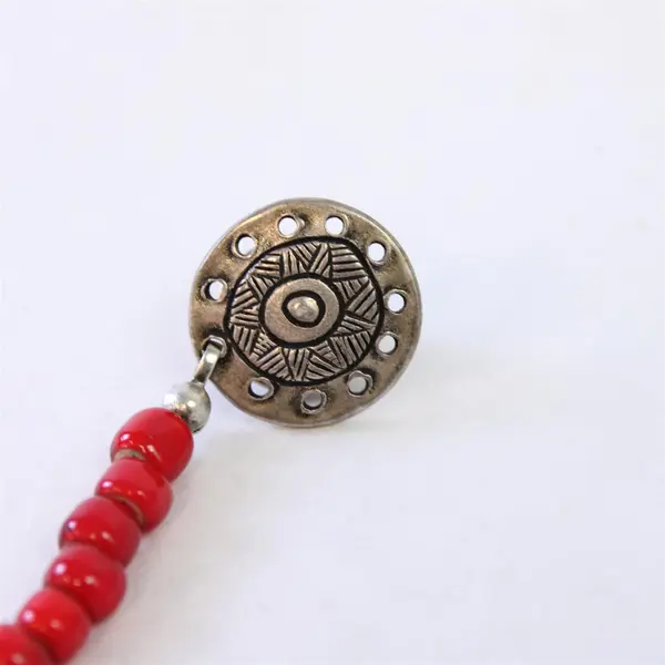 AJM Sterling Silver Tribal-Style Red Beaded Lapel Chain