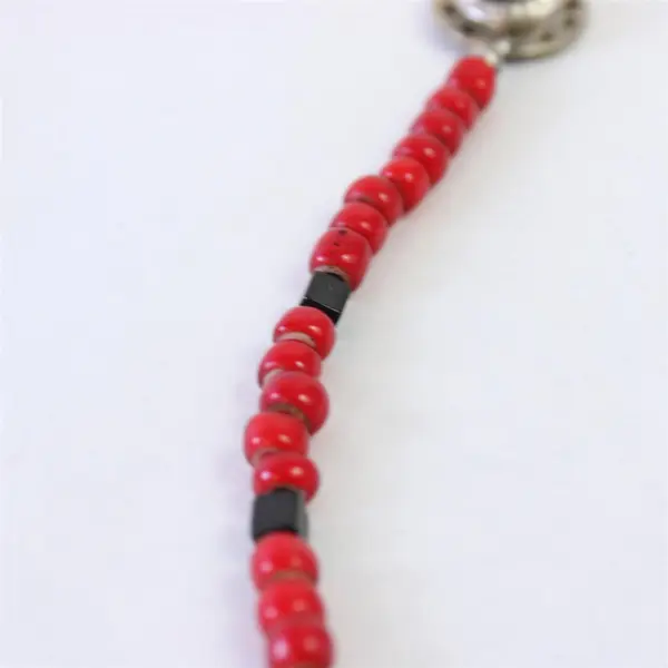 AJM Sterling Silver Tribal-Style Red Beaded Lapel Chain