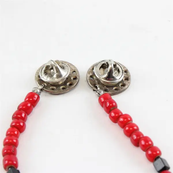 AJM Sterling Silver Tribal-Style Red Beaded Lapel Chain
