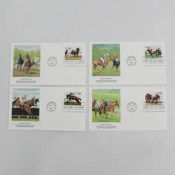 Set Of 4 Sports Horses Stamps SC #2756-59 1993 Fleetwood First Day Covers